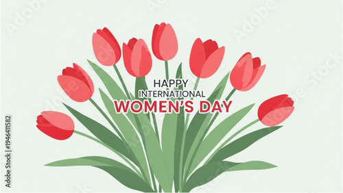Women celebrate International Women's Day with vibrant tulips and illustrations
