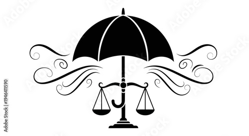 Law Justice Scale Under Umbrella Icon.