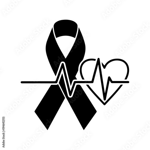 Black ribbon with a heartbeat line and heart symbol
