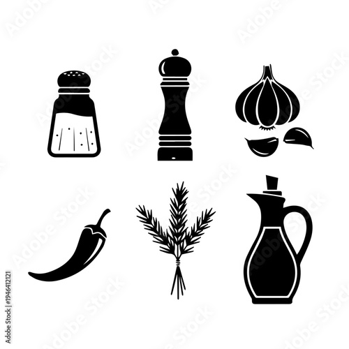 Collection of Cooking Ingredients and Seasoning Icons