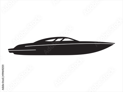 Jet boat silhouette vector art illustration design. Collection of Black and White Boat Icon Vector on White Background