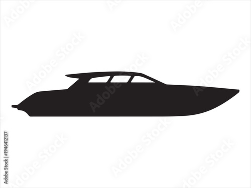 Jet boat silhouette vector art illustration design. Collection of Black and White Boat Icon Vector on White Background