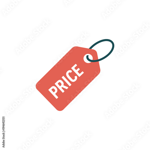 Coral price tag icon with white PRICE text on white background