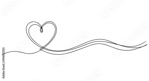 Continuous one line drawing of a heart, a minimalist love symbol