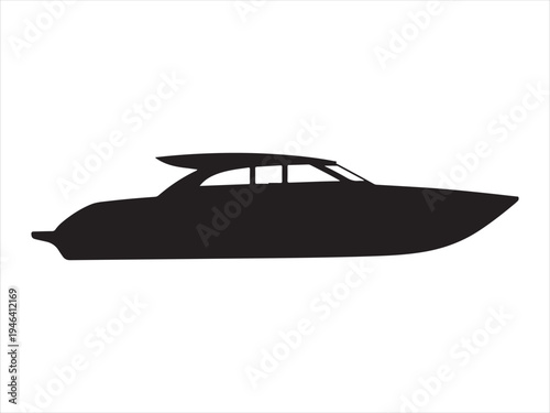 Jet boat silhouette vector art illustration design. Collection of Black and White Boat Icon Vector on White Background