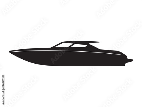 Jet boat silhouette vector art illustration design. Collection of Black and White Boat Icon Vector on White Background