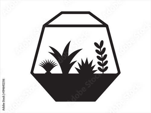 A geometric glass terrarium with plants inside succulents silhouette vector illustration