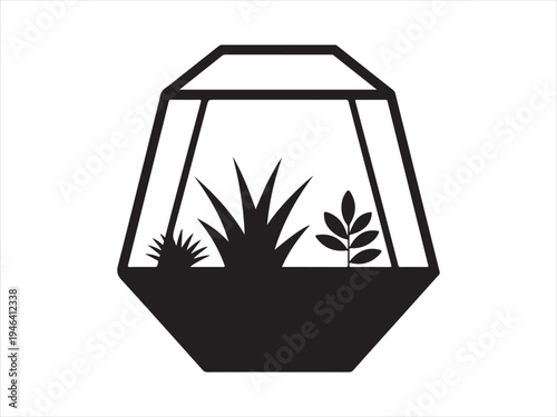 A geometric glass terrarium with plants inside succulents silhouette vector illustration