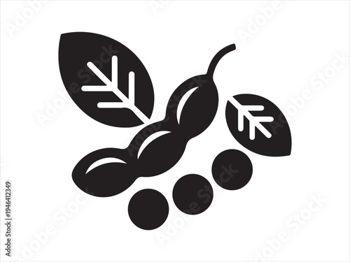 Vector Illustration of Soybeans with Leaves, Soybean Silhouette icon with Leaves Monochrome Organic Food Vector