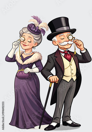 072-49-Senior aristocratic man and woman in elegant period fashion posing