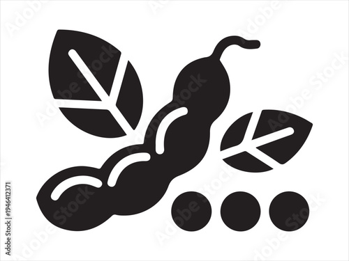 Vector Illustration of Soybeans with Leaves, Soybean Silhouette icon with Leaves Monochrome Organic Food Vector