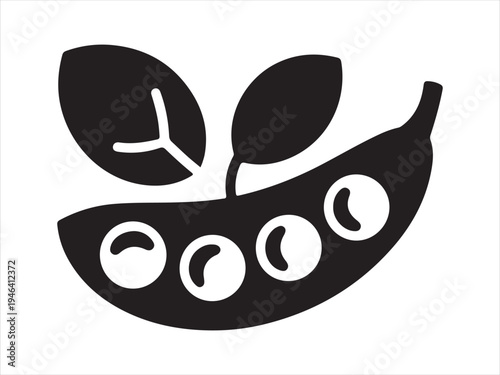 Vector Illustration of Soybeans with Leaves, Soybean Silhouette icon with Leaves Monochrome Organic Food Vector