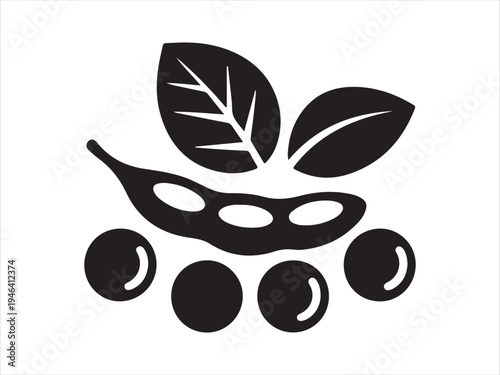Vector Illustration of Soybeans with Leaves, Soybean Silhouette icon with Leaves Monochrome Organic Food Vector