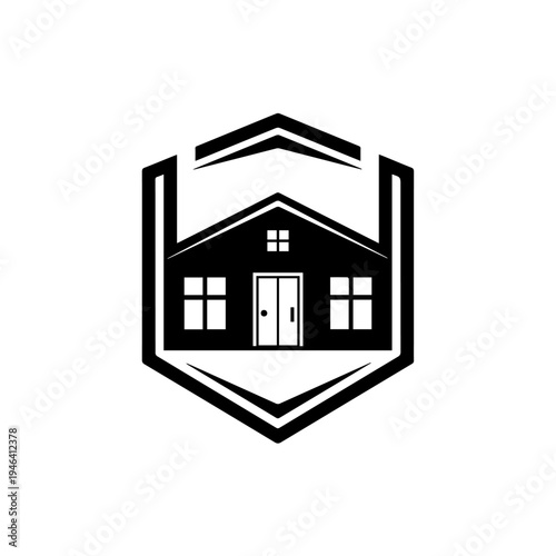 Abstract house emblem logo with clean lines and geometric design