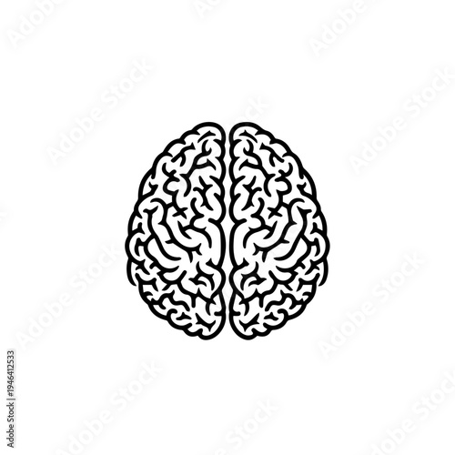 Minimalist line art icon of a human brain, symbol of mind and thought