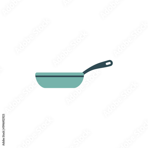 Flat frying pan with a teal body and a dark handle