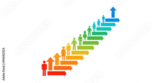 Colorful people icons on steps upward.