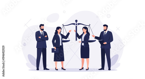 Lawyers Discussing Justice and Law with Scales of Justice Symbol