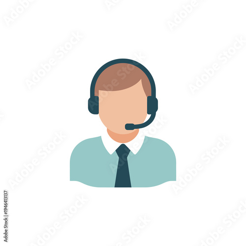 Flat style call center agent with a headset on a white background