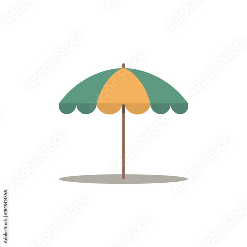 Green and yellow beach umbrella providing shade for a sunny day