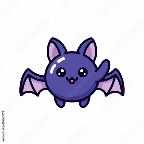 Cute purple cartoon bat character waving happily.