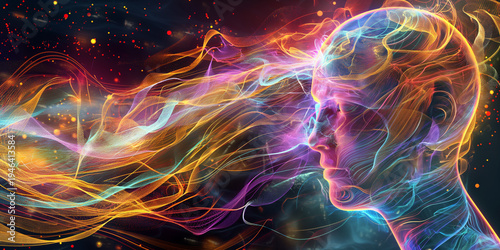 Futuristic abstract depiction human mind glowing energy light  creativity imagination consciousness.
