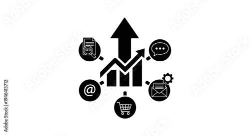 Business growth and marketing icons.