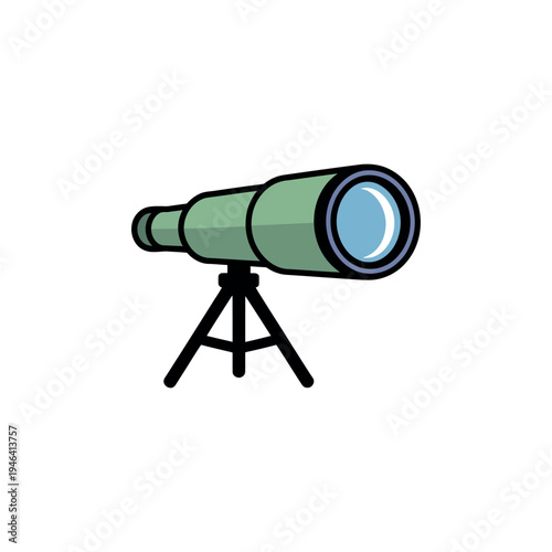 Green telescope with tripod icon for astronomical observation and discovery