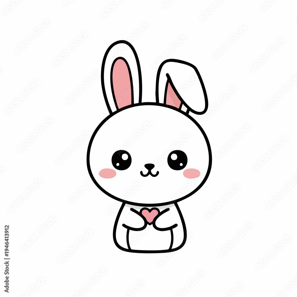 Obraz premium Adorable Cartoon Bunny with Heart, Cute Animal Illustration.