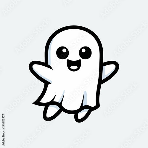 Cute Cartoon Ghost with Smiling Face and Outstretched Arms.