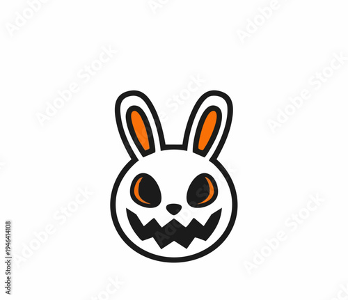 Scary white rabbit head with a jack o lantern face.