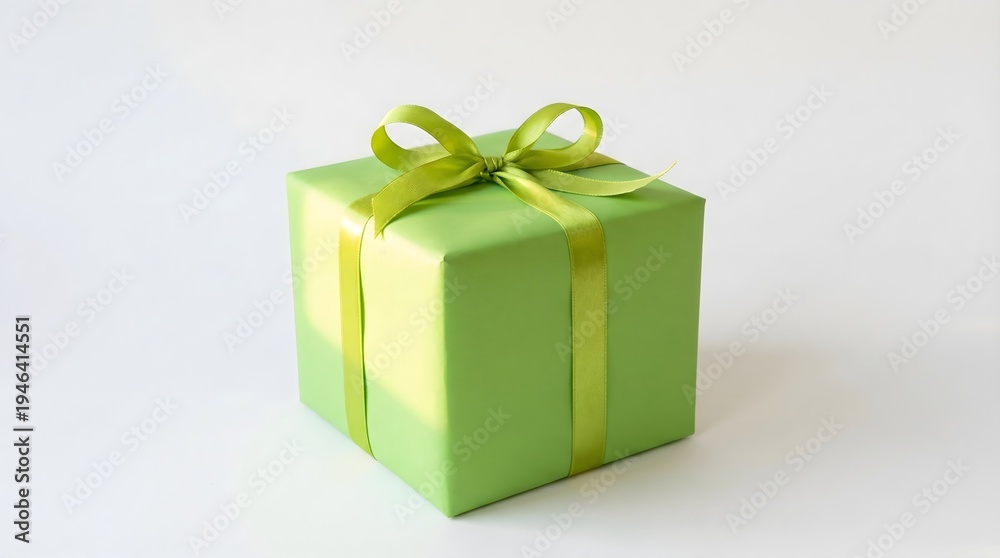 Obraz premium Beautifully wrapped green gift box with a matching ribbon bow