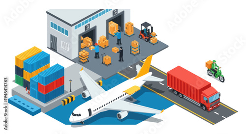 Airplane on Tarmac with Truck Nearby.