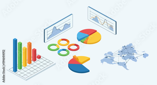 Business data analysis graph charts.