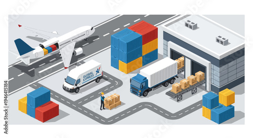 Cargo airplane loading packages quickly.