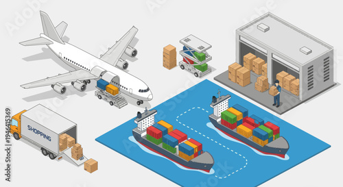 Cargo ships loading colorful shipping containers.