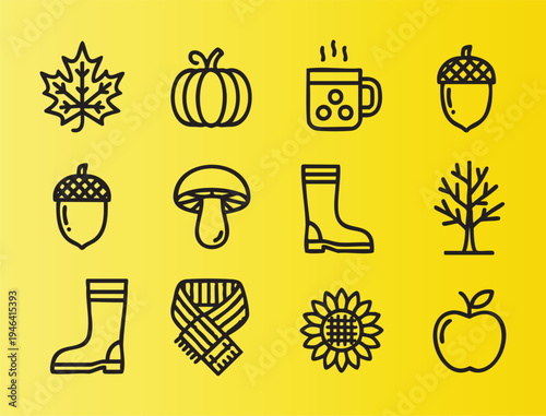 Handdrawn autumn icons collection with seasonal elements