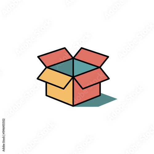 Open colorful shipping box icon casting a slight shadow