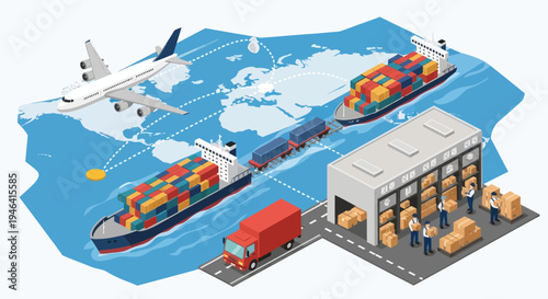 Container cargo logistics transportation system.