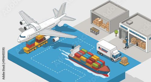 Container cargo ship in the water.