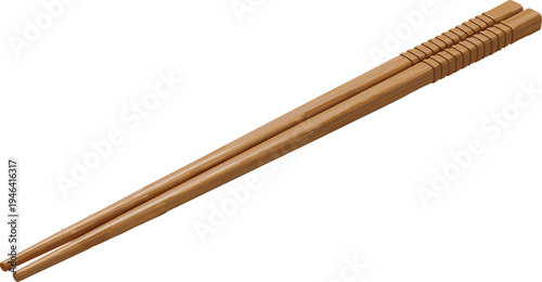 Wooden chopsticks vector illustration with grooves traditional Asian dining utensil polished design cultural food tool kitchen accessory