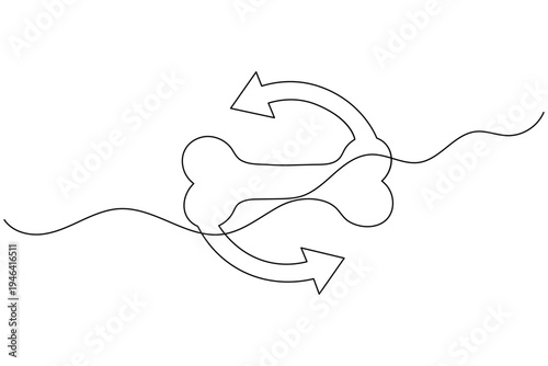 Dog Bone Continuous One Line Drawing Pet Food Cycle outline Vector illustration 