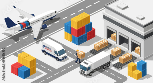 Trucks and Containers Loading Goods.