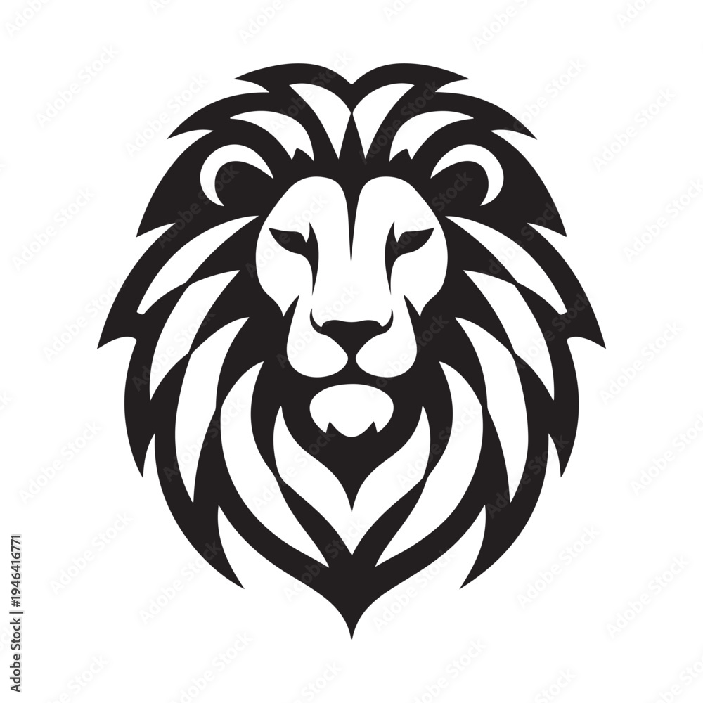 Fototapeta premium Majestic lion vector silhouette line art logo illustration
