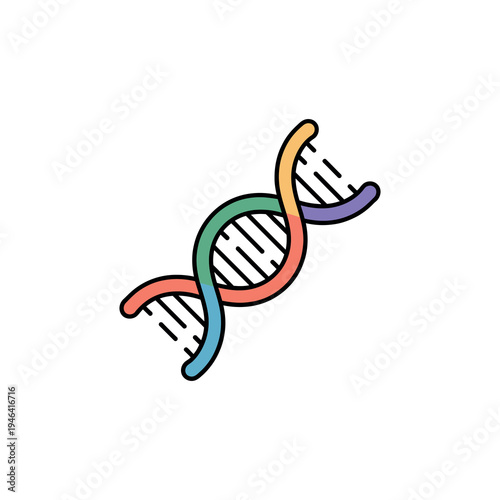 Rainbow colored dna spiral structure depicting genomic and hereditary information on white
