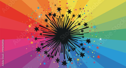 Black Starburst with Colorful Rays.