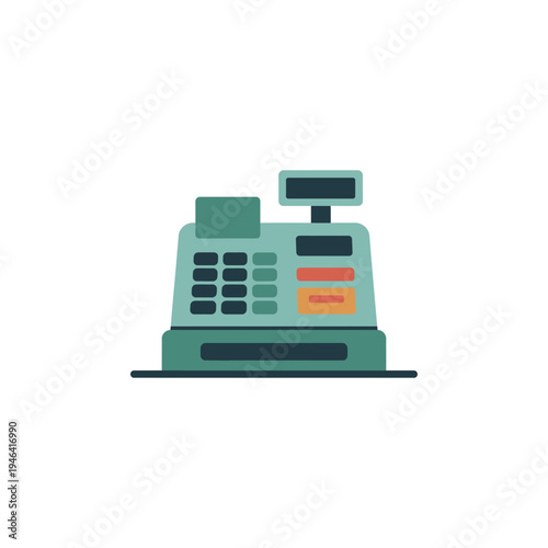 Retro style cash register machine for store on a white background