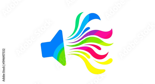 Colorful Megaphone With Vibrant Waves Emitting.
