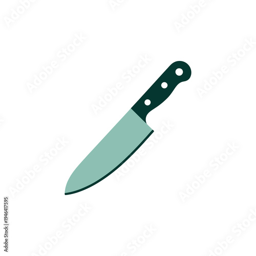 Sharp kitchen chef knife with dark handle and green blade