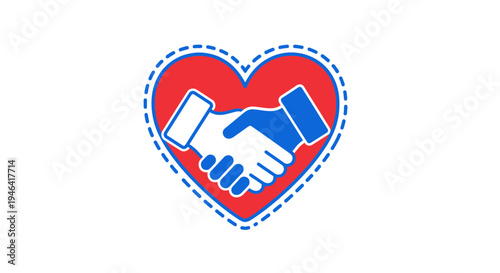 Handshake in heart symbol graphic.